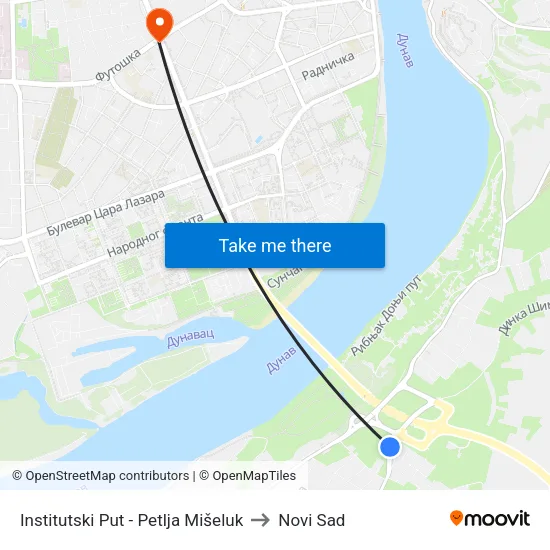 Institutski Put - Petlja Mišeluk to Novi Sad map