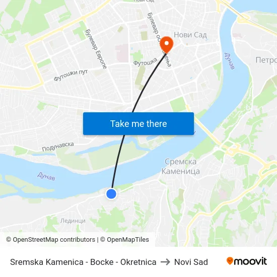 Sremska Kamenica - Bocke - Okretnica to Novi Sad map