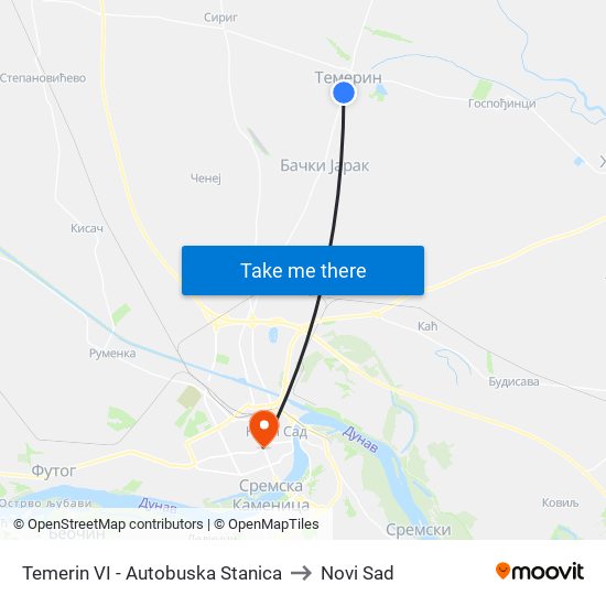 Temerin VI - Autobuska Stanica to Novi Sad map