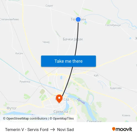 Temerin V - Servis Ford to Novi Sad map