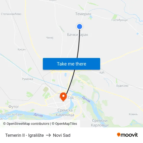 Temerin II - Igralište to Novi Sad map