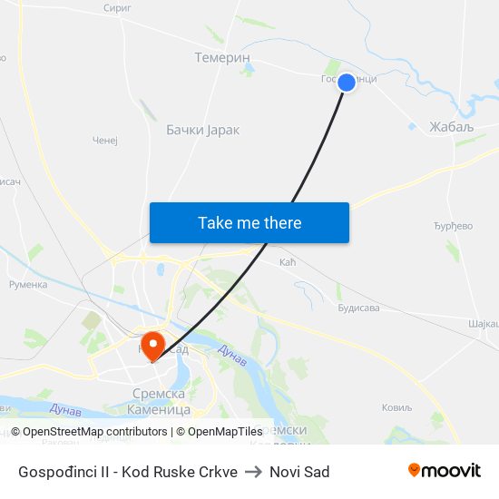 Gospođinci II - Kod Ruske Crkve to Novi Sad map