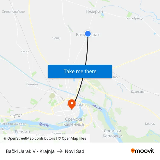 Bački Jarak V - Krajnja to Novi Sad map