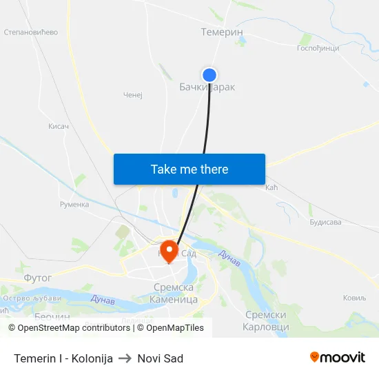 Temerin I - Kolonija to Novi Sad map