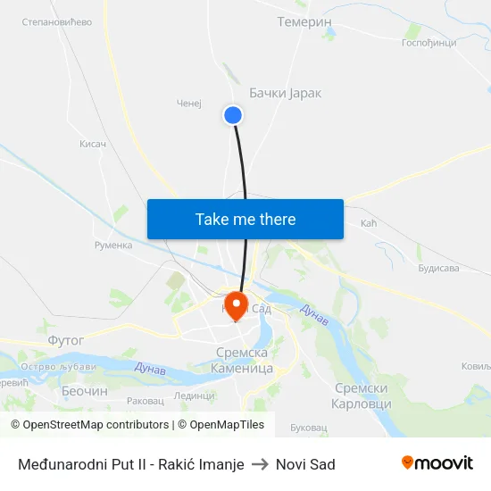 Međunarodni Put II - Rakić Imanje to Novi Sad map