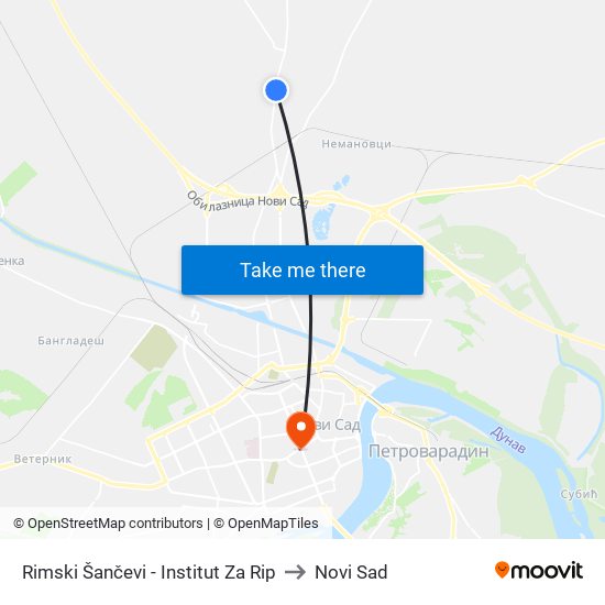 Rimski Šančevi - Institut Za Rip to Novi Sad map