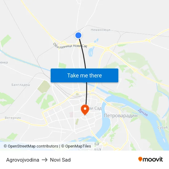Agrovojvodina to Novi Sad map