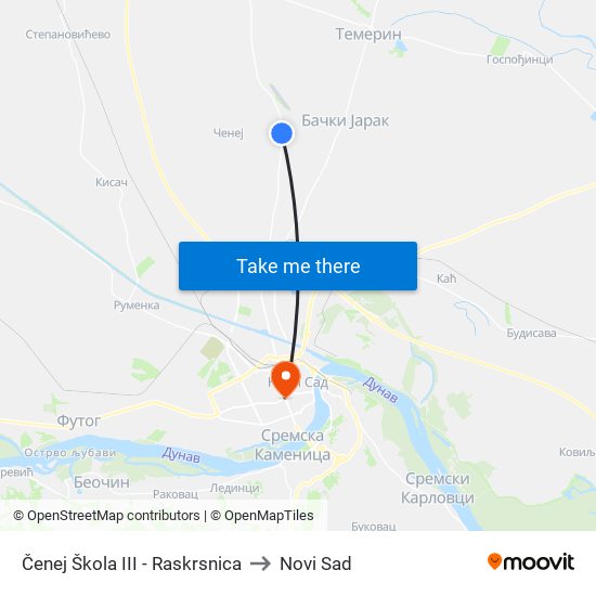 Čenej Škola III - Raskrsnica to Novi Sad map