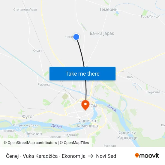 Čenej - Vuka Karadžića - Ekonomija to Novi Sad map