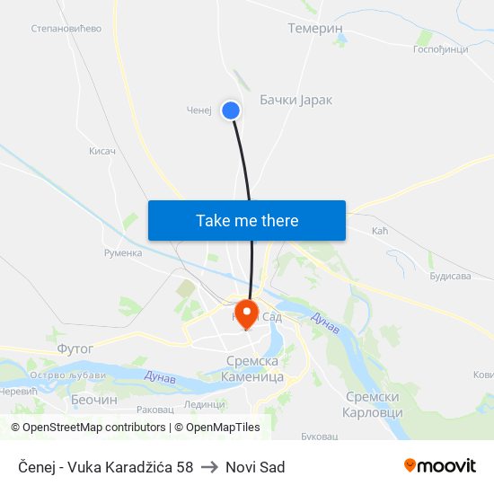 Čenej - Vuka Karadžića 58 to Novi Sad map