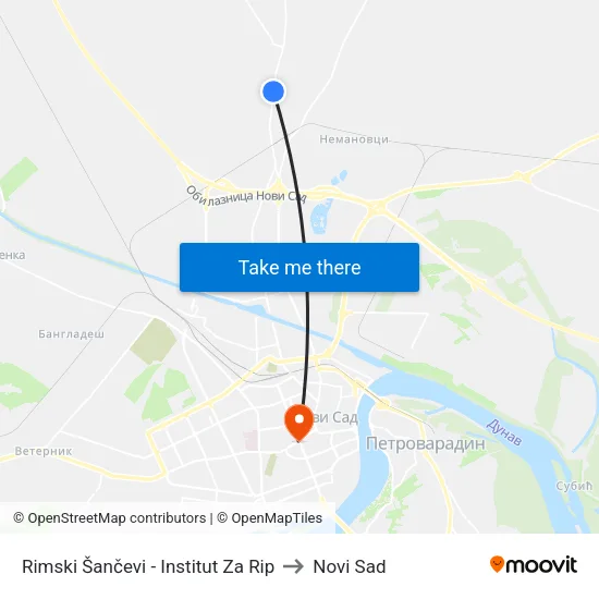 Rimski Šančevi - Institut Za Rip to Novi Sad map