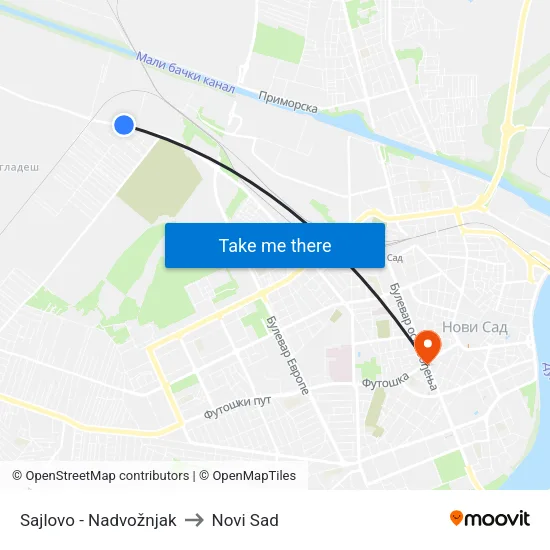 Sajlovo - Nadvožnjak to Novi Sad map