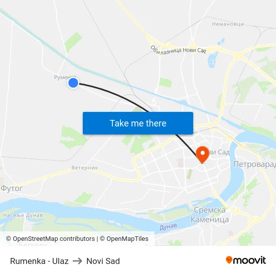 Rumenka - Ulaz to Novi Sad map