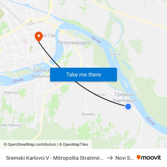 Sremski Karlovci V - Mitropolita Stratimirovića to Novi Sad map