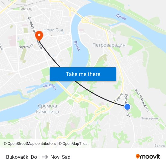 Bukovački Do I to Novi Sad map