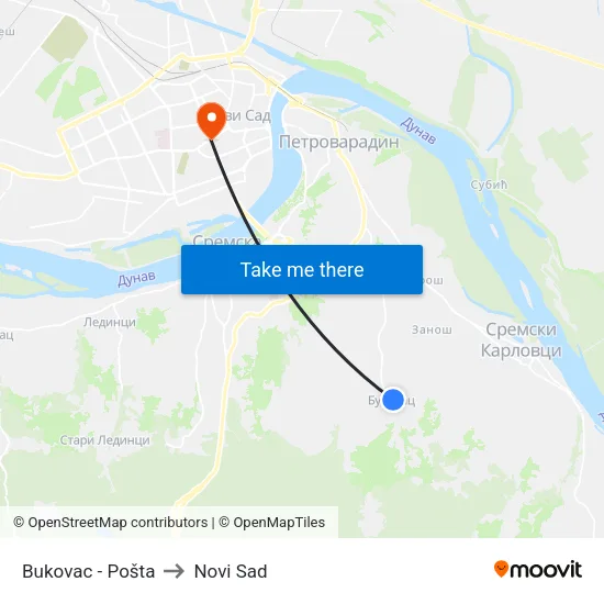 Bukovac - Pošta to Novi Sad map