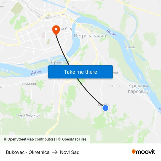 Bukovac - Okretnica to Novi Sad map