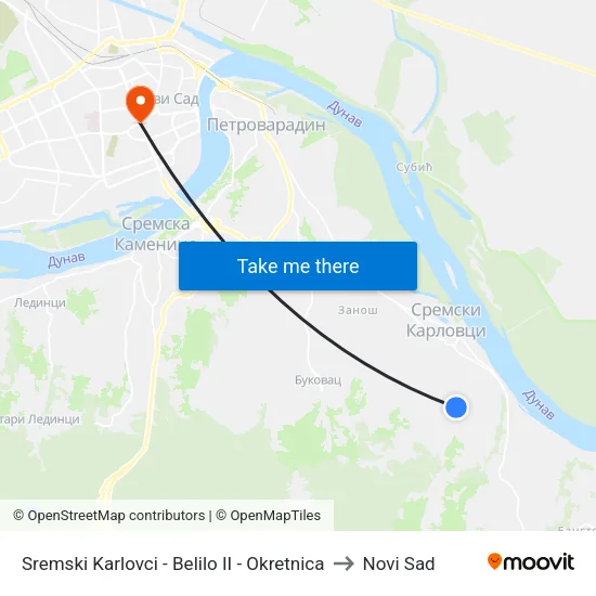 Sremski Karlovci - Belilo II - Okretnica to Novi Sad map
