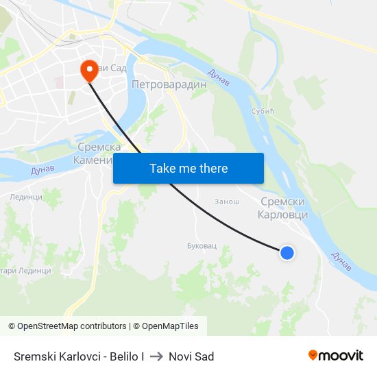 Sremski Karlovci - Belilo I to Novi Sad map