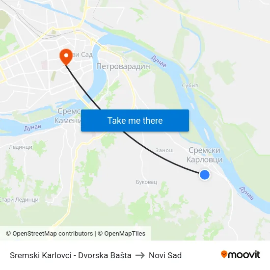 Sremski Karlovci - Dvorska Bašta to Novi Sad map