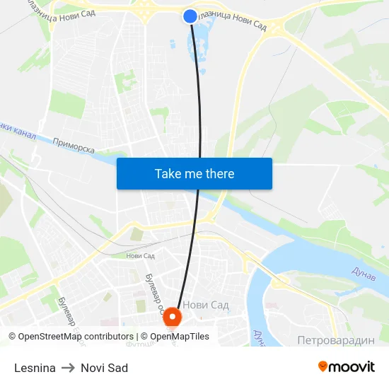 Lesnina to Novi Sad map
