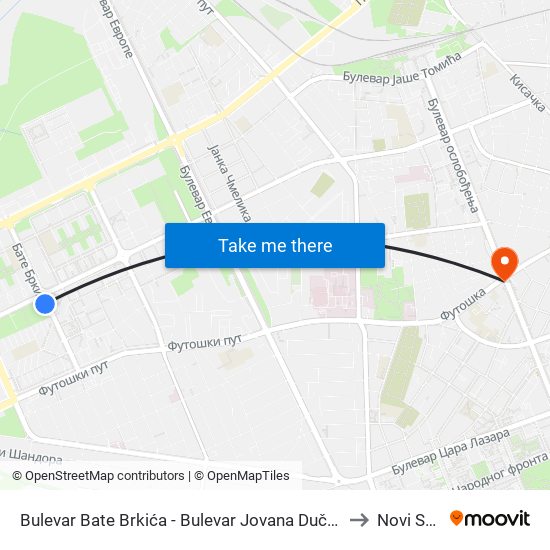 Bulevar Bate Brkića - Bulevar Jovana Dučića to Novi Sad map