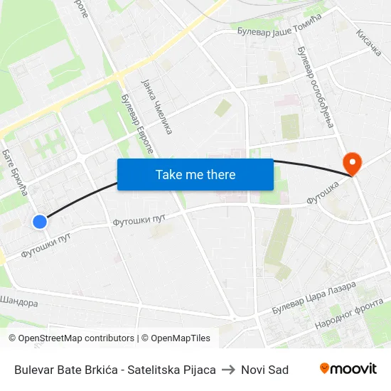 Bulevar Bate Brkića - Satelitska Pijaca to Novi Sad map