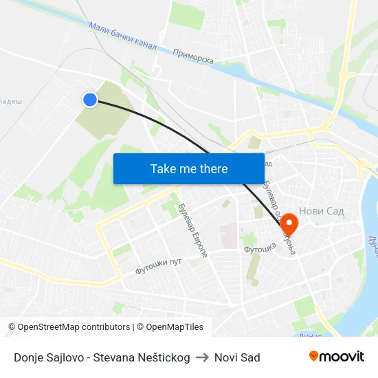 Donje Sajlovo - Stevana Neštickog to Novi Sad map