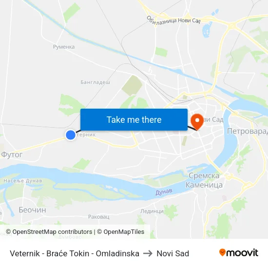 Veternik - Braće Tokin - Omladinska to Novi Sad map