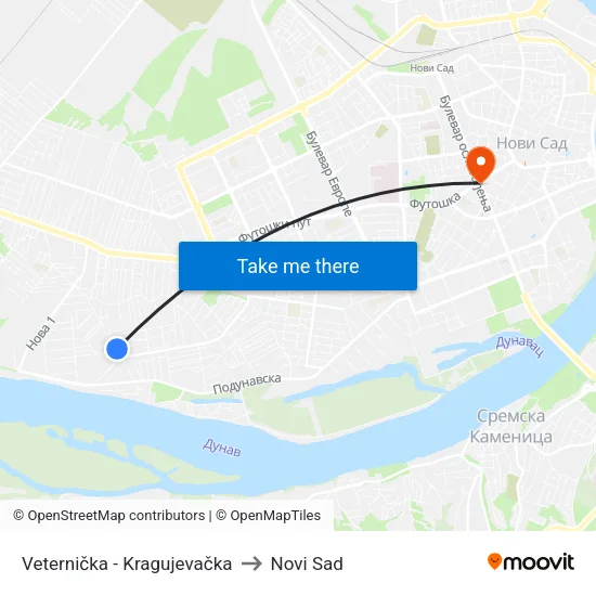 Veternička - Kragujevačka to Novi Sad map