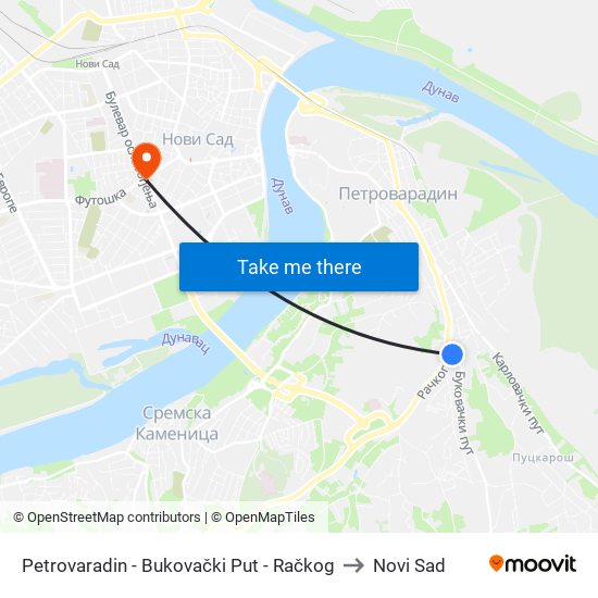 Petrovaradin - Bukovački Put - Račkog to Novi Sad map