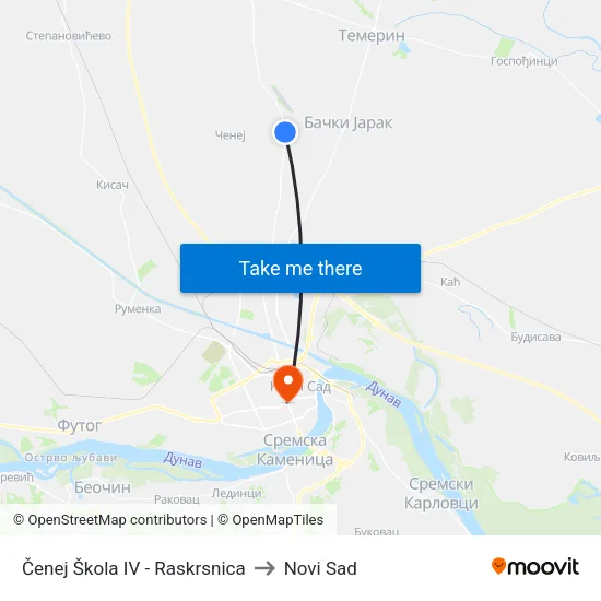 Čenej Škola IV - Raskrsnica to Novi Sad map