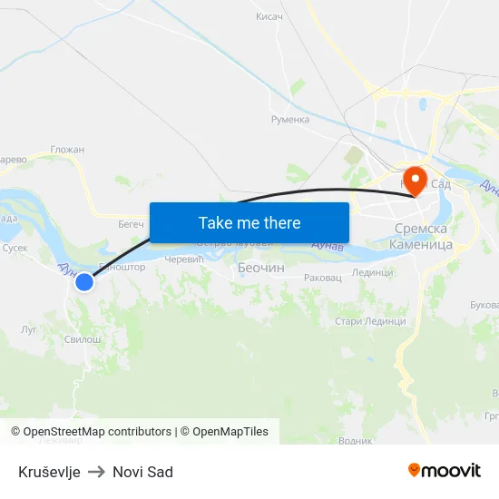 Kruševlje to Novi Sad map