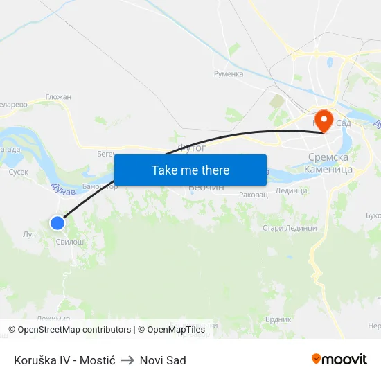 Koruška IV - Mostić to Novi Sad map