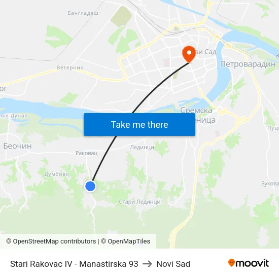 Stari Rakovac IV - Manastirska 93 to Novi Sad map