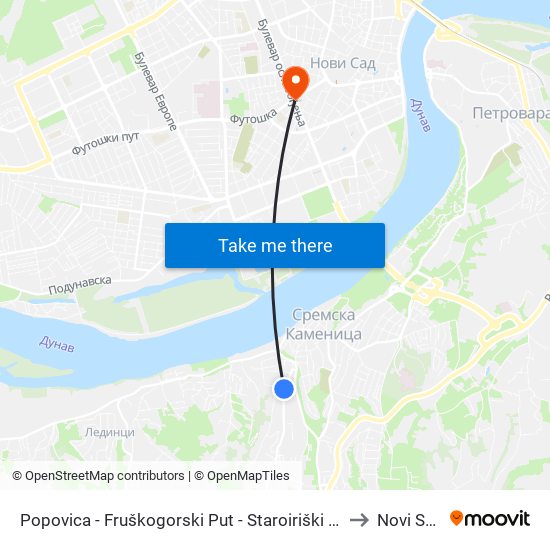 Popovica - Fruškogorski Put - Staroiriški Put to Novi Sad map