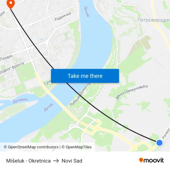 Mišeluk - Okretnica to Novi Sad map