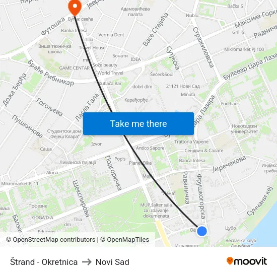 Štrand - Okretnica to Novi Sad map
