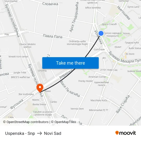 Uspenska - Snp to Novi Sad map