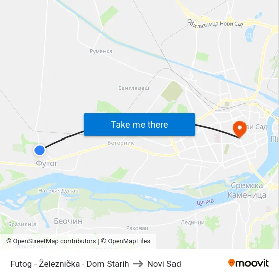 Futog - Železnička - Dom Starih to Novi Sad map