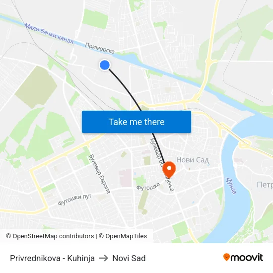 Privrednikova - Kuhinja to Novi Sad map