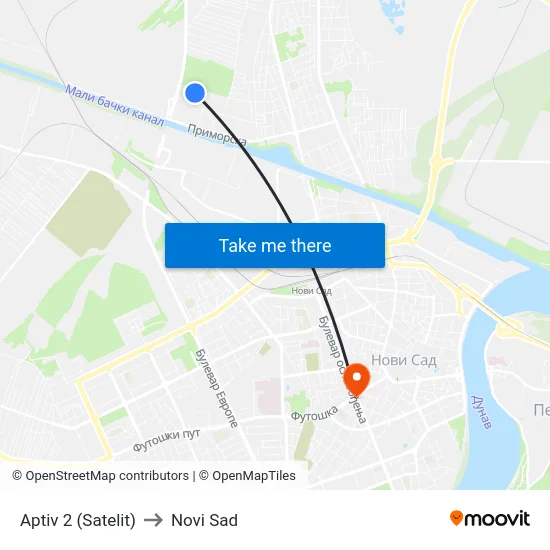 Aptiv 2 (Satelit) to Novi Sad map