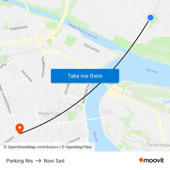 Parking Nis to Novi Sad map