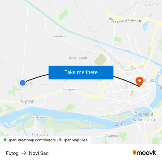 Futog to Novi Sad map