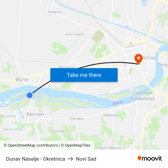 Dunav Naselje - Okretnica to Novi Sad map