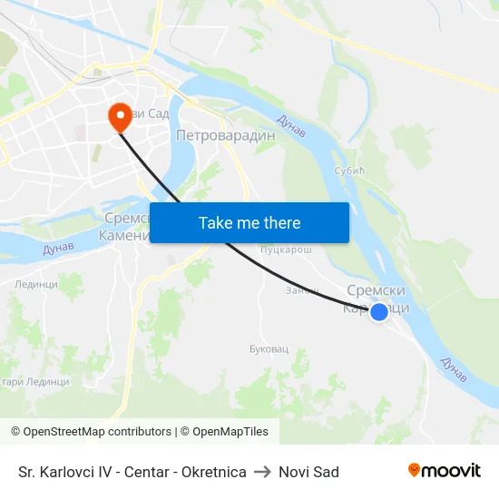 Sr. Karlovci IV - Centar - Okretnica to Novi Sad map