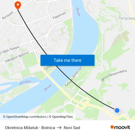 Okretnica Mišeluk - Bolnica to Novi Sad map