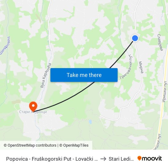 Popovica - Fruškogorski Put - Lovački Dom to Stari Ledinci map