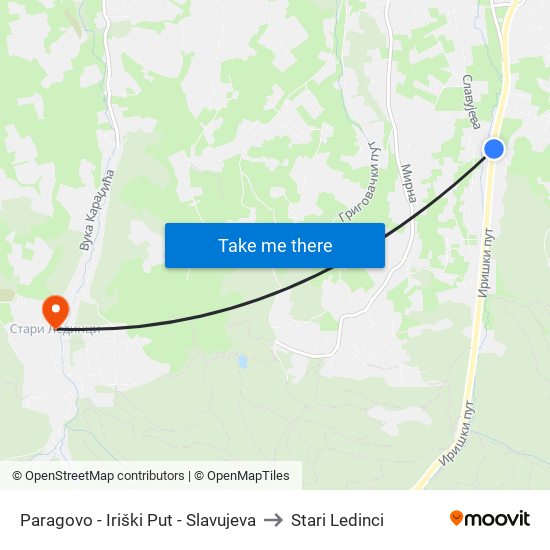 Paragovo - Iriški Put - Slavujeva to Stari Ledinci map