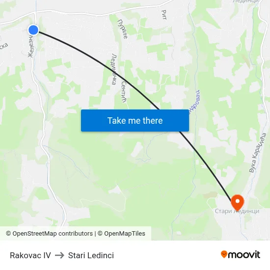 Rakovac IV to Stari Ledinci map